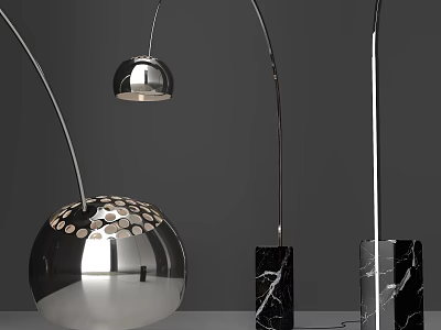 Stylish Modern Floor Lamps With Arched Metal Arm Spherical Shade And Marble Base 3d model