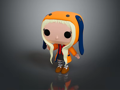 Cartoon Woman With Long Blonde Hair Orange Coat Blue Ears Black Eyes And Brown Shoes 3d model