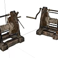 Vintage Rusted Industrial Equipment With Metal Gears Ropes And Wooden Base