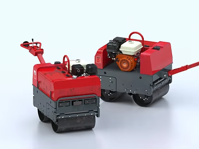 Two Red Electric Toy Road Rollers With Black Drums Red Handrails And White Engine Parts 3d model