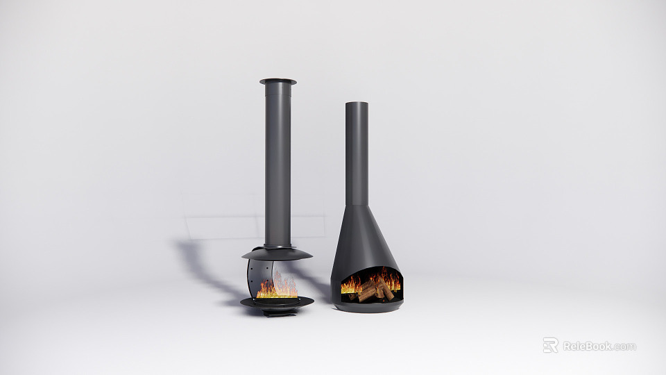 Modern Black Indoor Fireplaces With Flames And Contemporary Unique Design Shapes 3d model 