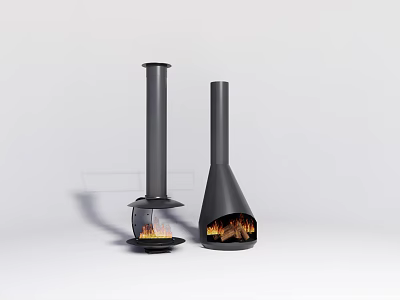Modern Black Indoor Fireplaces With Flames And Contemporary Unique Design Shapes 3d model