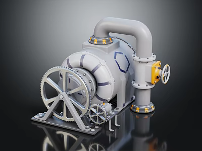 Industrial Mechanical Equipment Featuring Pipes Gears Yellow Valve Handle And Hexagonal Base Structure 3d model