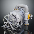 Industrial Mechanical Equipment Featuring Pipes Gears Yellow Valve Handle And Hexagonal Base Structure