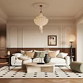 Elegant Modern Living Room Interior With Beige Sofa Coffee Table And Geometric Rug