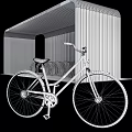 Modern Wooden Slatted Bike Shelter for Bicycle Parking with Red Bikes