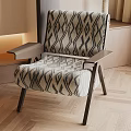 Modern Accent Chair Featuring Black White Geometric Pattern And Wooden Armrests