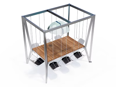 Modern Conference Table with Metal Frame and Wooden Top Surrounded by Chairs 3d model