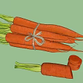 Fresh Carrots With Green Tops Bundled And Sliced Pieces On White Surface