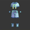 Kids Purple And White Outfit Set With Short Sleeves Shorts Gloves And Star Patterned Shoes