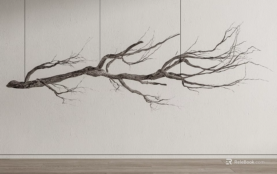 Wall Mounted Natural Branch Sculpture Art Piece With Detailed Textured Design 3d model 