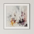 Four Abstract Paintings In White Frames On Wall With Modern Art Style
