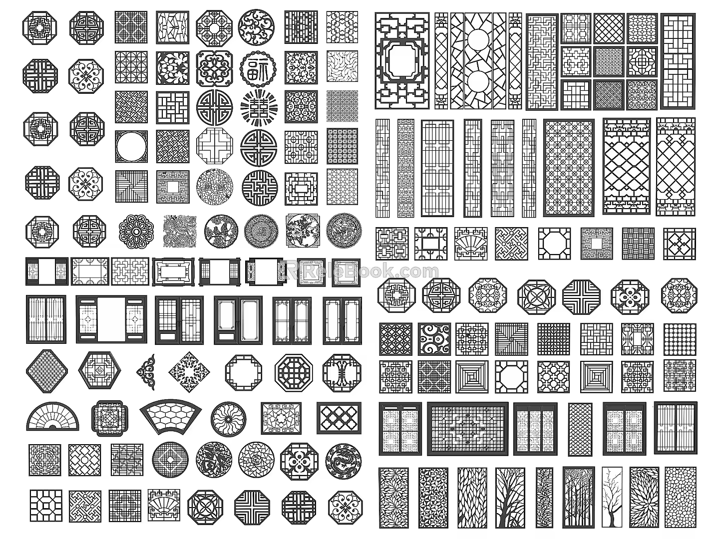 New Chinese Style Openwork Window Carved Corner Flower Corner Carved Pane Window Partition 3d model