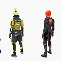 Four Unique Creature Characters In Colorful Futuristic Outfits With Stylish Hair And Armor
