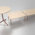 Modern Wooden Table Set With Round And Rectangular Tops And Metallic Legs 3d model