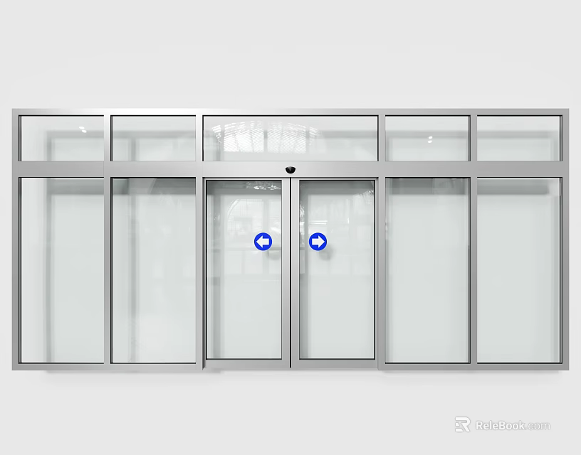 Modern Automatic Glass Door With Transparent Panels And Silver Sensor Frame Design 3d model 
