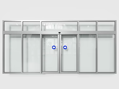 Modern Automatic Glass Door With Transparent Panels And Silver Sensor Frame Design 3d model