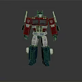 Standing Robot Figure With Red Blue Color Scheme Metallic Armor And Mechanical Design