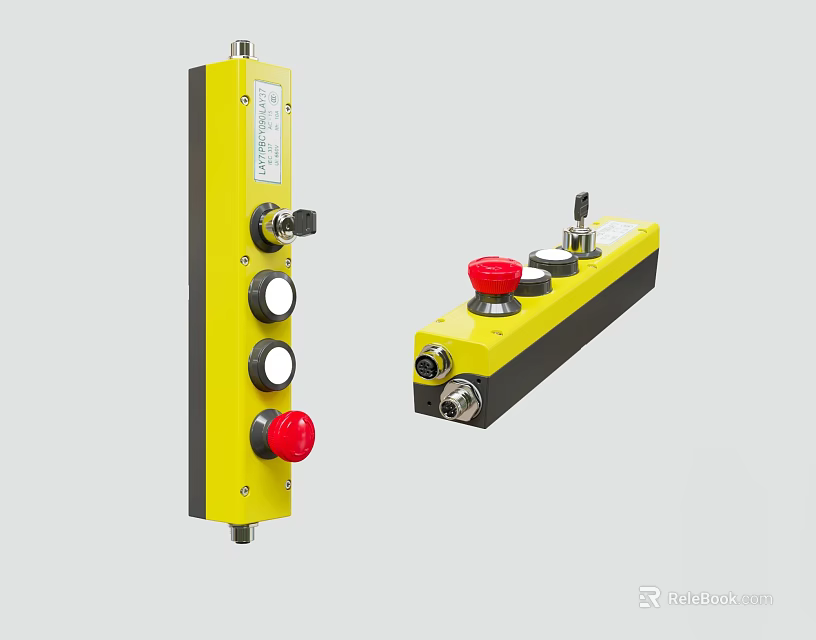 Yellow Control Switch Panel With Red Buttons And Black Knobs 3d model 