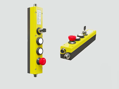 Yellow Control Switch Panel With Red Buttons And Black Knobs 3d model