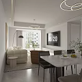 Modern Living and Dining Room Interior With Sofa TV Marble Table Chandelier And Plants