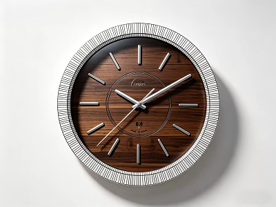 Elegant Wooden Wall Clock With Silver Frame Brown Dial And Classic Hands 3d model