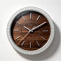 Elegant Wooden Wall Clock With Silver Frame Brown Dial And Classic Hands