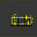 Industrial Yellow Piping System With Valves Supports And Green Components