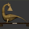 Golden Peacock Sculpture With Bell Head Tail And Wooden Base