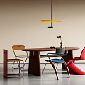 Minimalist Retro Wood Dining Table Set With Various Creative Design Chairs For Modern Home Interior