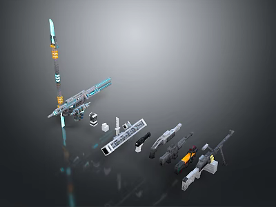 Futuristic Weapon Collection Featuring Sci Fi Swords Guns And Mechanical Components 3d model