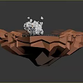 Speeding Motorcycle Riding On Broken Road With Orange Rocks And Flying Debris