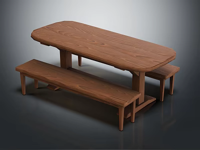 Wooden Dining Table and Bench Set with Rustic Design for Home Kitchen Area 3d model