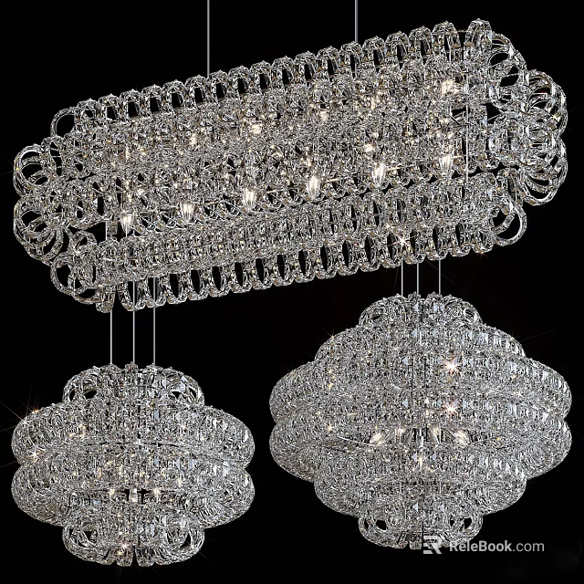 Three Sparkling Crystal Chandeliers With Ornate Design And Elegant Hanging Style 3d model 