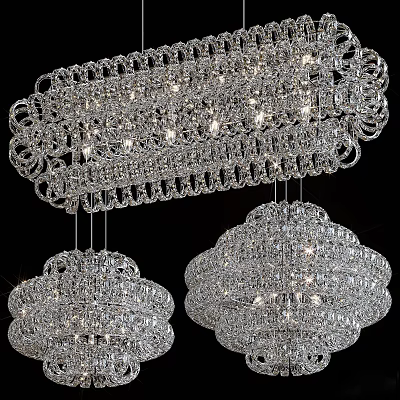 Three Sparkling Crystal Chandeliers With Ornate Design And Elegant Hanging Style 3d model
