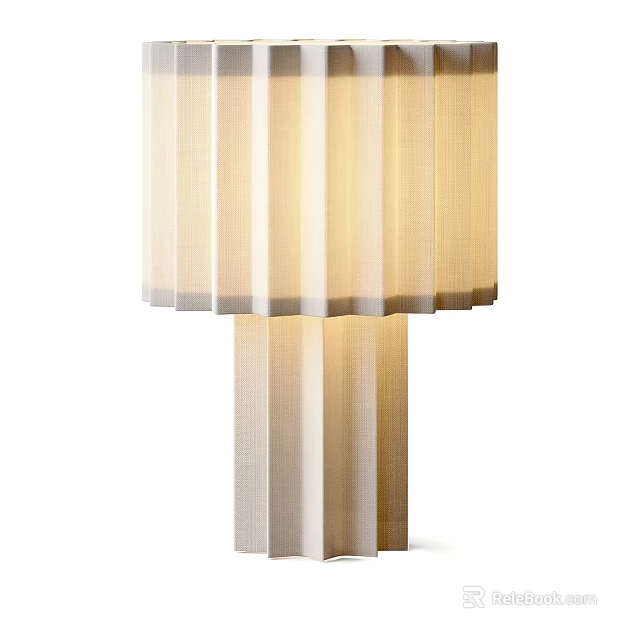 Modern Table Lamp With Pleated Fabric Lampshade And Soft Neutral Toned Design 3d model 