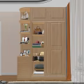 Modern Light Wood Wardrobe with Open Shelves Folded Clothes Storage and Decorative Elements