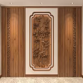 Chinese Traditional Wooden Background Wall With Carved Bamboo Pattern And Decorative Frame Design