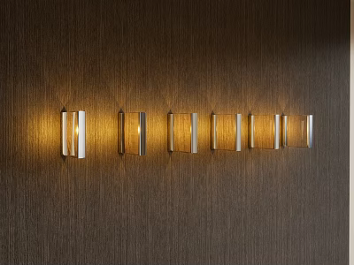 Modern Wall Lamps With Metal Frames Emitting Warm Light On Wooden Wall 3d model