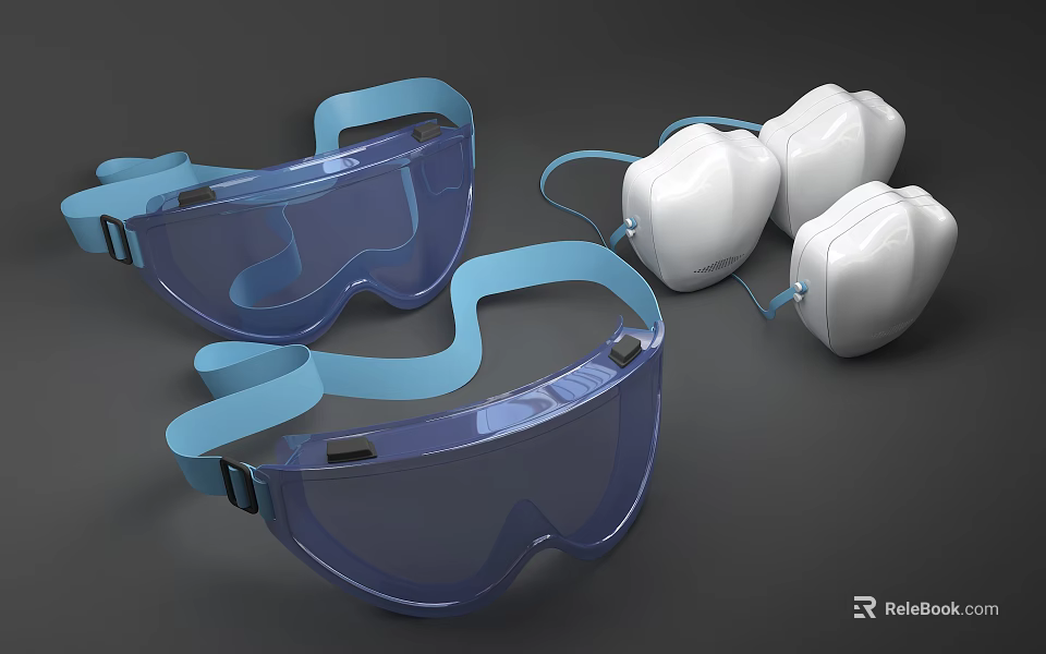 Clear Safety Goggles With Transparent Lenses And White Earplugs For Protection 3d model 