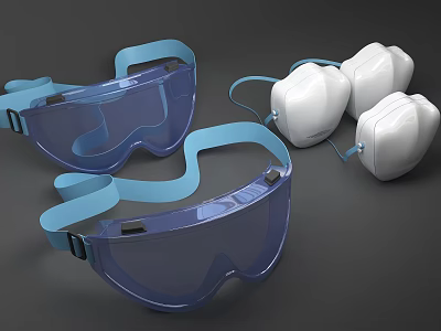 Clear Safety Goggles With Transparent Lenses And White Earplugs For Protection 3d model