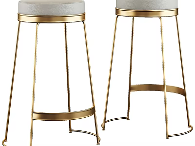 Elegant Modern Bar Stools With Golden Metal Frame And White Leather Seat 3d model