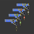 Blue Commercial Equipment Four Pieces With Gold Accents Colored Gemstones Pistol Like Design And Ornaments