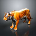 Orange And Black Striped Tiger Model With White Paws In Standing Pose On Dark Background