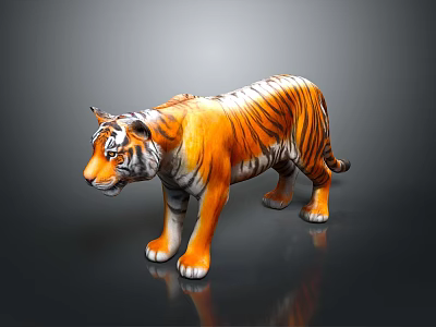 Orange And Black Striped Tiger Model With White Paws In Standing Pose On Dark Background 3d model