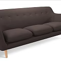 Three Seater Sofa in Dark Brown Upholstered Fabric with Button Tufted and Light Wooden Legs