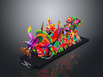 Colorful Decorative Sculpture With Multiple Faces Animal Figures And Garden Of Earthly Delights 3d model