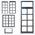 Modern Casement Windows With Black And White Frames And Grid Design 3d model