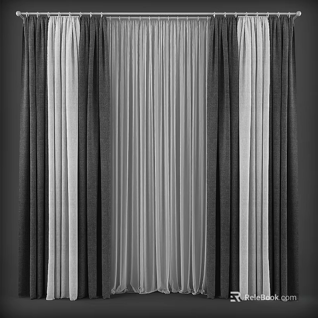 Modern Curtain With Layered Light And Dark Fabric For Home Interior Design 3d model 