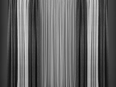 Modern Curtain With Layered Light And Dark Fabric For Home Interior Design 3d model